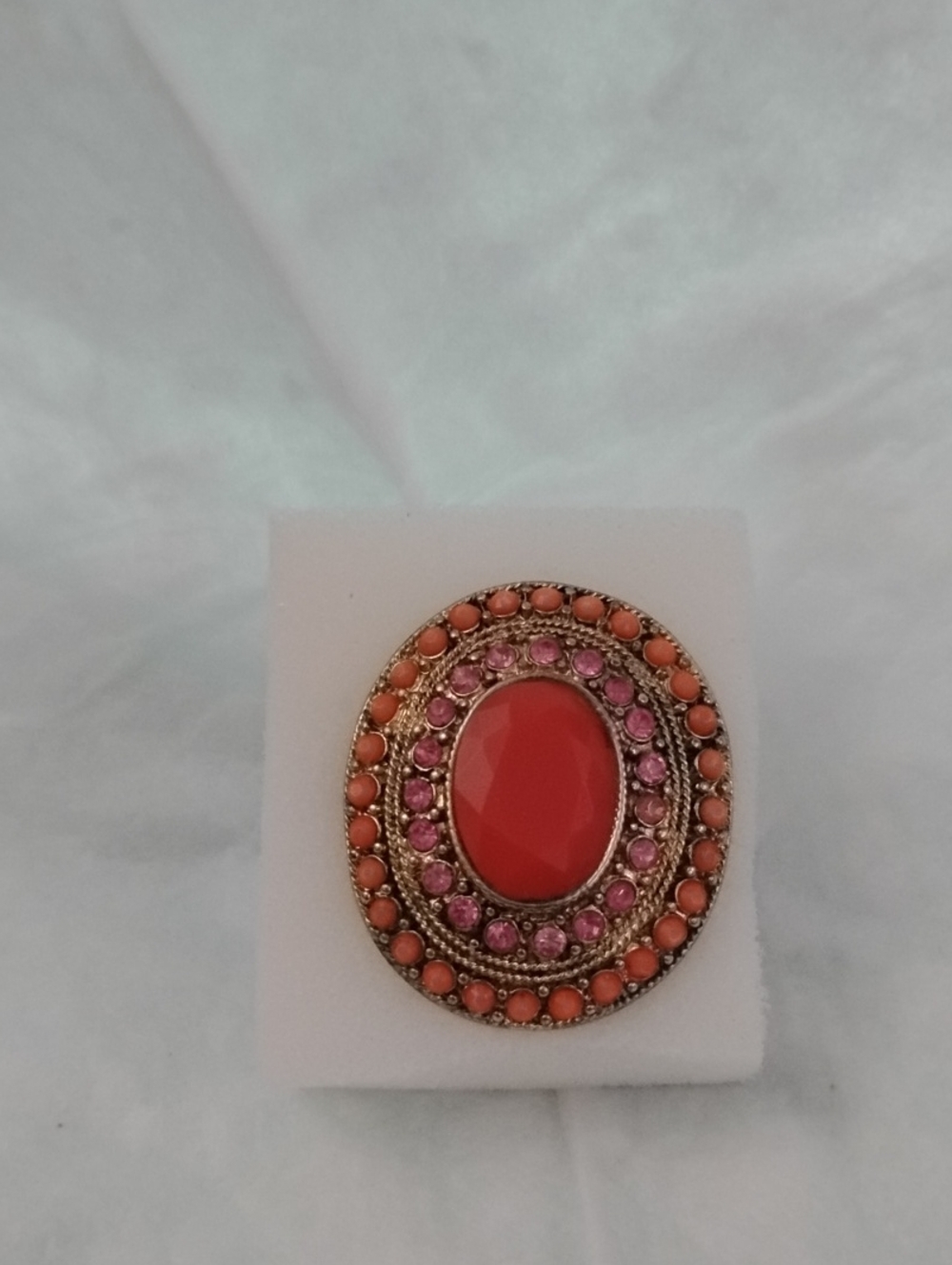 Coral and Pink Oval Statement Stretch Ring Size 9-12
